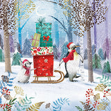 Cartes de Noël - 10 cartes - Pingouins et traîneau de cadeaux / Pingouins et sapin de Noël