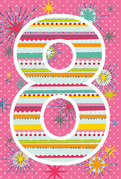 Age 8 - 8th Birthday - Dots & Stripes from Nigel Quiney Publications, English Cards in France