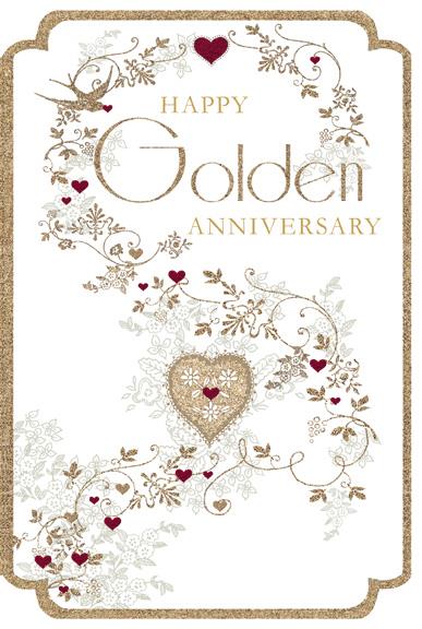 Anniversary Card - 50th Golden Anniversary - Swallow Lace from Nigel Quiney Publications, English Cards in France