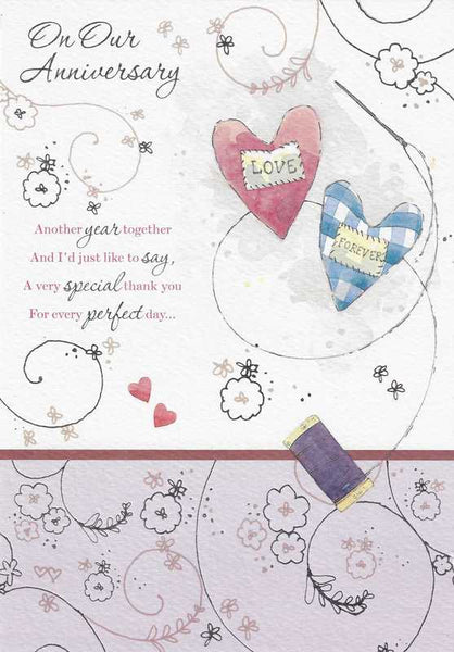 Anniversary Card - Our Anniversary - Love Heart Cushion