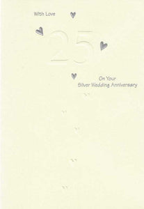 Anniversary Card - 25th Silver Anniversary - Cascading Hearts