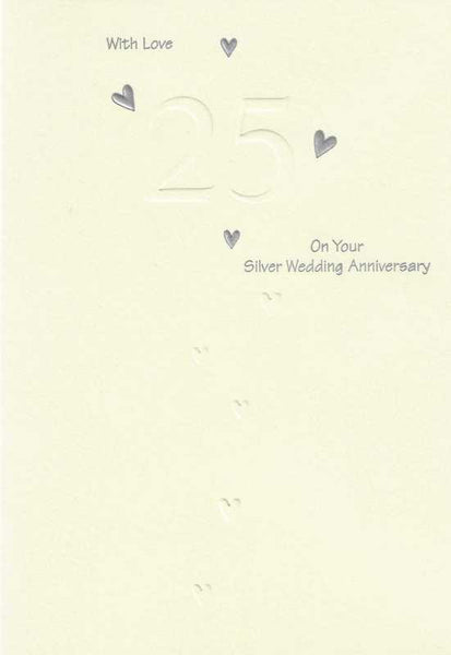 Anniversary Card - 25th Silver Anniversary - Cascading Hearts