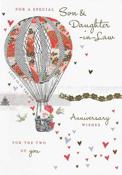 Anniversary Card - Son and Daughter-in-Law - Hot Air Balloon from Nigel Quiney Publications, English Cards in France