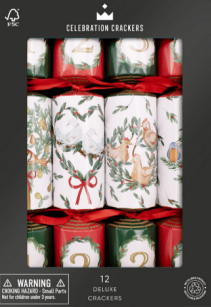 Heart and Soul Studio Celebration Christmas Crackers - 12 Twelve Days Of Christmas 12 inch Deluxe Christmas Crackers, Christmas Crackers in France, Crackers de Noel, Petards de Noel en France, Diablotins en France