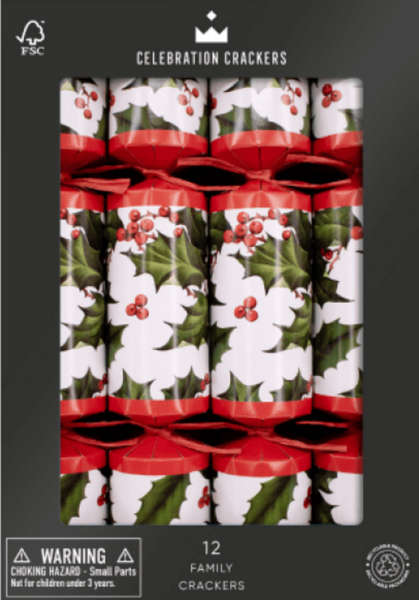 Heart and Soul Studio Celebration Christmas Crackers - 12 Holly Berry 12 inch Family Christmas Crackers, Christmas Crackers in France, Crackers de Noel, Petards de Noel en France, Diablotins en France