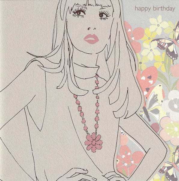 Birthday Card - Girl In Long Flower Necklace