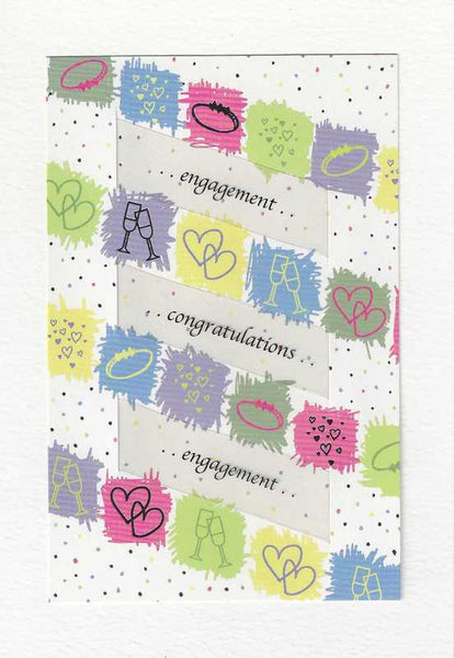 Engagement Card - Helter Skelter Rings, Hearts & Champagne Flutes