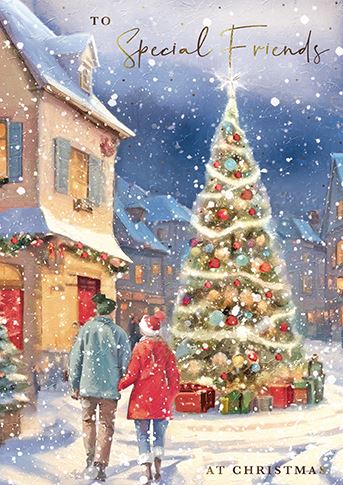 Christmas Card - Special Friends - Couple Walking In Christmas Village from The Great British Card Company, Advent Calendars in France, English Christmas Cards in France