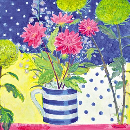 Blank Card - Pink Dahlias, Late Summer from the Great British Card Company, English Cards in France