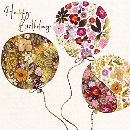 Birthday Card - Pressed Flowers In Floating Balloons from the Great British Card Company, English Cards in France
