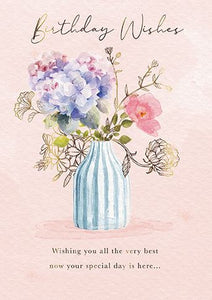 Birthday Card - Striped Vase Of Flowers from the Great British Card Company, English Cards in France