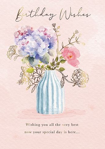 Birthday Card - Striped Vase Of Flowers from the Great British Card Company, English Cards in France