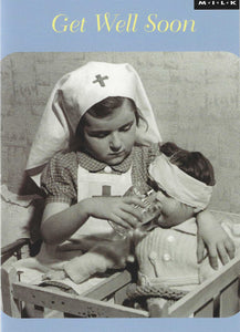 Get Well Soon Card - Girl Nursing Boy
