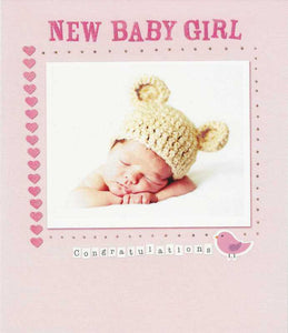 New Baby Girl Card - Hat With Bear Ears