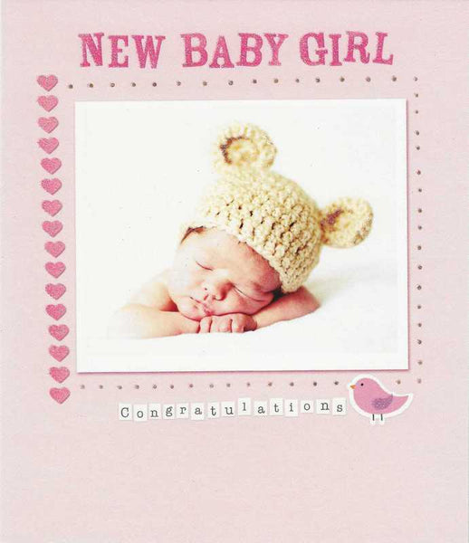 New Baby Girl Card - Hat With Bear Ears