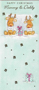 Christmas Card - Mummy and Daddy - 2 Reindeers With Cards & Present from Nigel Quiney Publications, English Cards in France