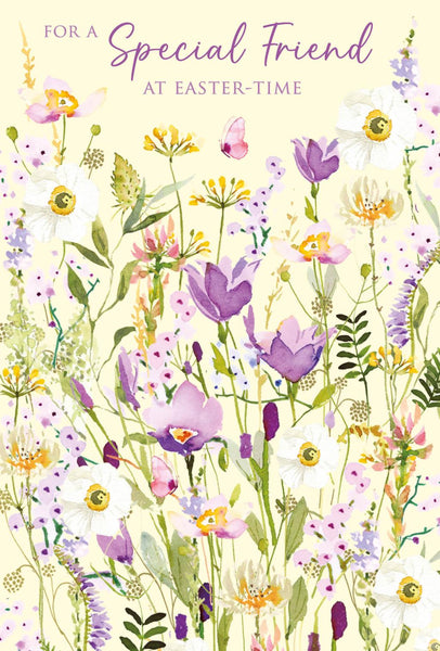 Easter Card - Special Friend - Purple Fields from Nigel Quiney Publications,  Easter Cards in France, Cartes de Paques en France, English Cards in France