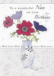 Nan Birthday - Blue Vase And Anemones