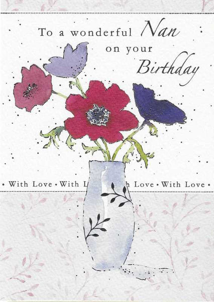 Nan Birthday - Blue Vase And Anemones