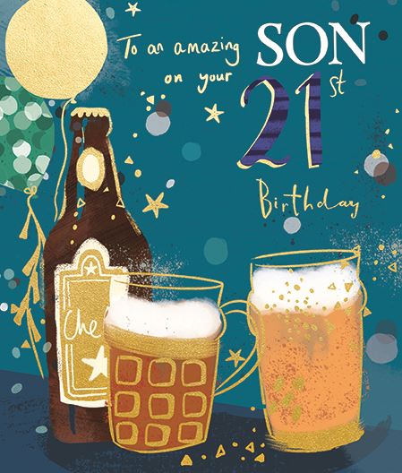 Son 21st Birthday - Raise A Glass from Ling Design Ltd, English Cards in France