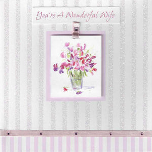 Wife Birthday - Watercolour Of Flowers in Pot, English Cards in France, Wife Birthday Cards in France