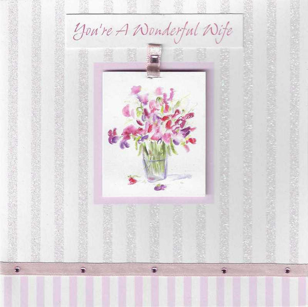Wife Birthday - Watercolour Of Flowers in Pot, English Cards in France, Wife Birthday Cards in France