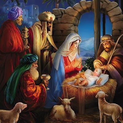 Christmas Card - Open - Nativity and Bethlehem 