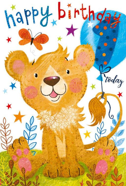Age 1 - 1st Birthday - Funky Lion Cub Activity Card from Nigel Quiney Publications, English Cards in France