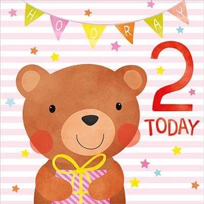 Age 2 - 2nd Birthday - Bear/Present from Nigel Quiney Publications, English Cards in France