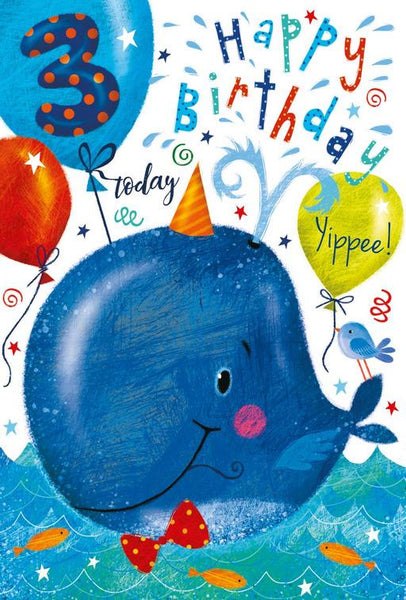 Age 3 - 3rd Birthday - Funky Whale Activity Card from Nigel Quiney Publications, English Cards in France
