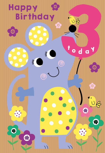 Age 3 - 3rd Birthday - Spotted Mouse from Nigel Quiney Publications, English Cards in France
