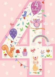 Age 4 - 4th Birthday - Age 4 Girl - Owl & Squirrel