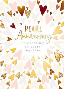 Anniversary Card - 30th Pearl Anniversary - Pearl Hearts