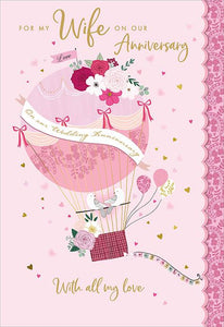 Anniversary Card - Wife - Hot Air Balloon from Nigel Quiney Publications, English Cards in France