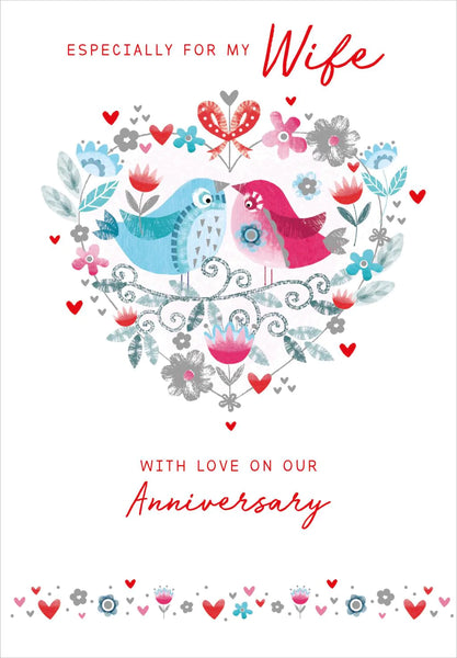 Anniversary Card - Wife - Love Birds from Nigel Quiney Publications, English Cards in France