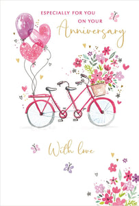 Anniversary Card - Your Anniversary - Tandem/Balloons from Nigel Quiney Publications, English Cards in France