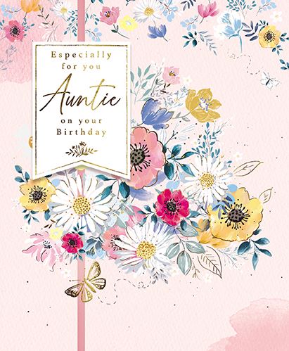 Auntie Birthday - Flowers And Tag from The Great British Card Company, English cards in France