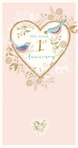Anniversary Card - 1st Anniversary - Love Birds