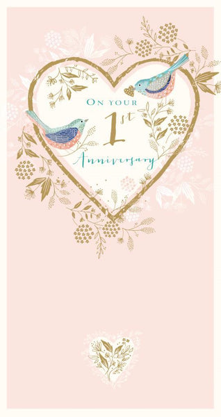 Anniversary Card - 1st Anniversary - Love Birds