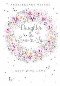 Anniversary Card - Daughter and Son-in-Law - Floral Wreath from Nigel Quiney Publications, English Cards in France