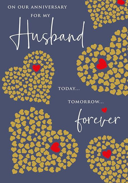 Anniversary Card - Husband Anniversary - Golden Hearts from Nigel Quiney Publications, English Cards in France