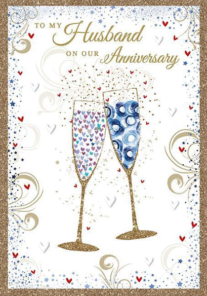 Anniversary Card - Husband Anniversary - Swirly Champagne from Nigel Quiney Publications, English Cards in France