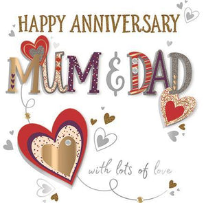 Anniversary Card - Mum and Dad Anniversary - Anniversary Hearts