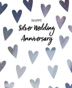 Anniversary Card - 25th Silver Anniversary - Silver Hearts