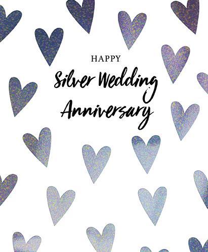 Anniversary Card - 25th Silver Anniversary - Silver Hearts