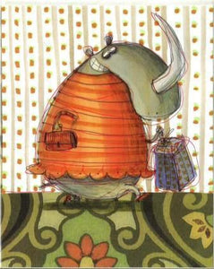 Blank Card - Grinning Rhinoceros Delivering Gift