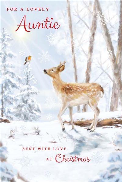 Christmas Card - Auntie - Deer & Robin from Nigel Quiney Publications, English Cards in France
