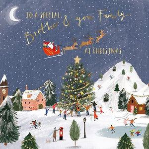Christmas Card - Brother and Family - Santa Over Village