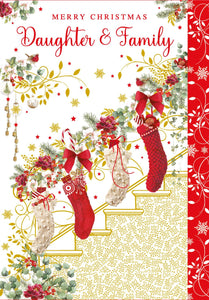 Christmas Card - Daughter and Family - Stocking/Stairs from Nigel Quiney Publications, English Cards in France