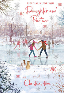 Christmas Card - Daughter and Partner - Skating Couple/Heart from Nigel Quiney Publications, English Cards in France